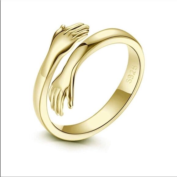 #34 Hugging Hands 14k Gold /925 Ring Adjustable - Picture 3 of 3